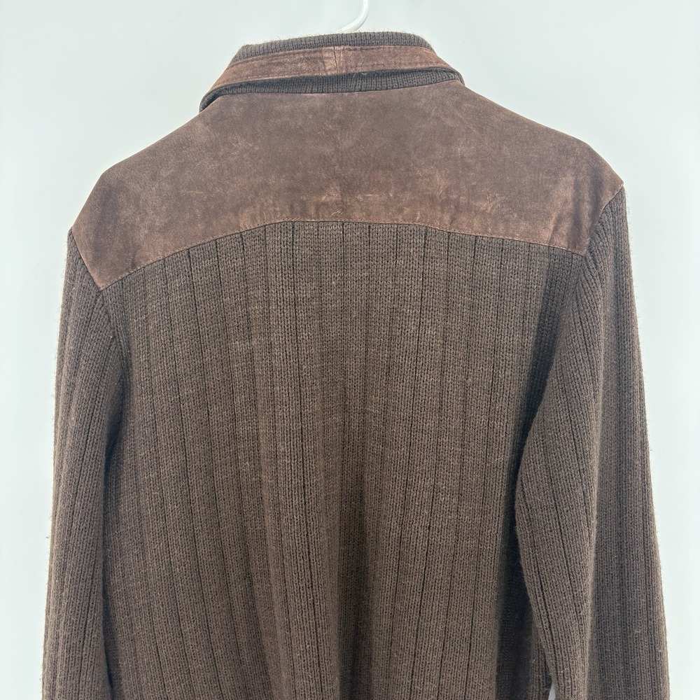 80s Cactus Mens XL Suede Leather Cable Knit Jacket Brown Full Zip Italy Style - Picture 12 of 14